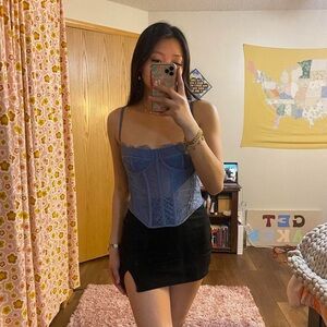 blue/ periwinkle corset top with underwire cups